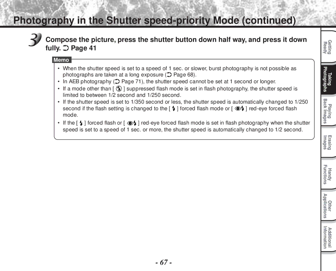 Toshiba PDR-M70 instruction manual Photography in the Shutter speed-priority Mode 