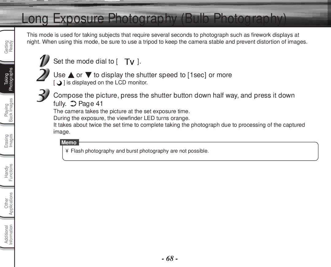 Toshiba PDR-M70 instruction manual Long Exposure Photography Bulb Photography, Is displayed on the LCD monitor 