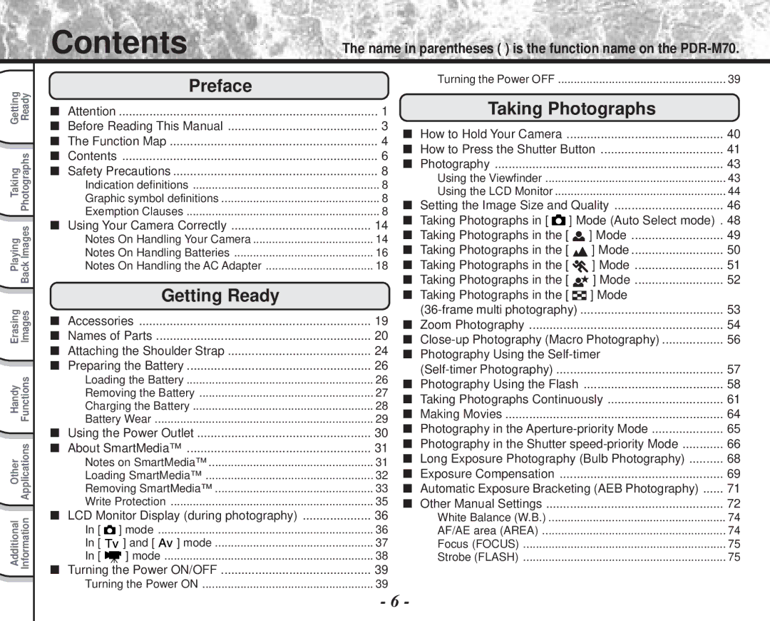 Toshiba PDR-M70 instruction manual Contents 