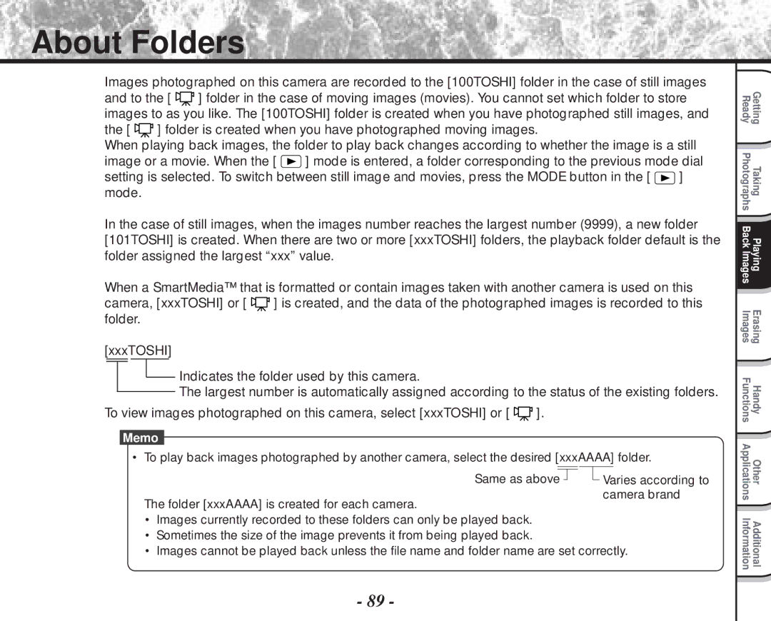 Toshiba PDR-M70 instruction manual About Folders 