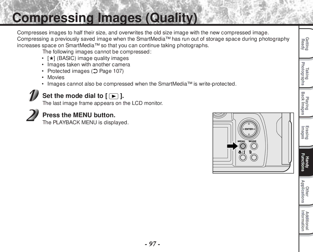 Toshiba PDR-M70 instruction manual Compressing Images Quality, Images taken with another camera Protected images Movies 