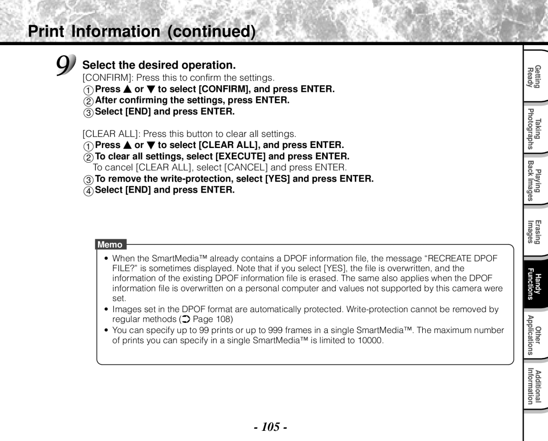 Toshiba PDR-M71 instruction manual 105, Select the desired operation, Confirm Press this to confirm the settings 