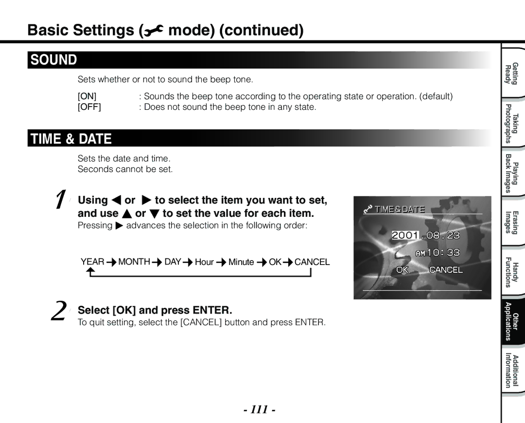 Toshiba PDR-M71 instruction manual 111, Select OK and press Enter 