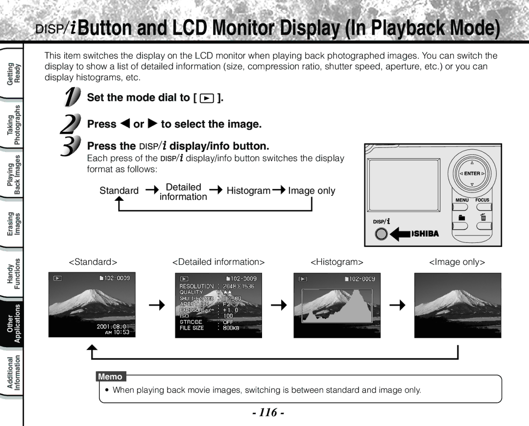 Toshiba PDR-M71 instruction manual 116, Standard Detailed Histogram Image only 