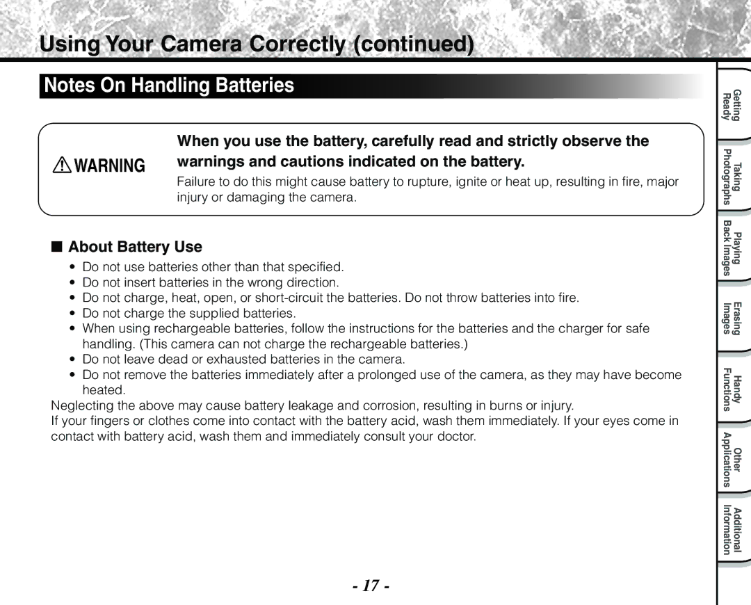 Toshiba PDR-M71 instruction manual About Battery Use 