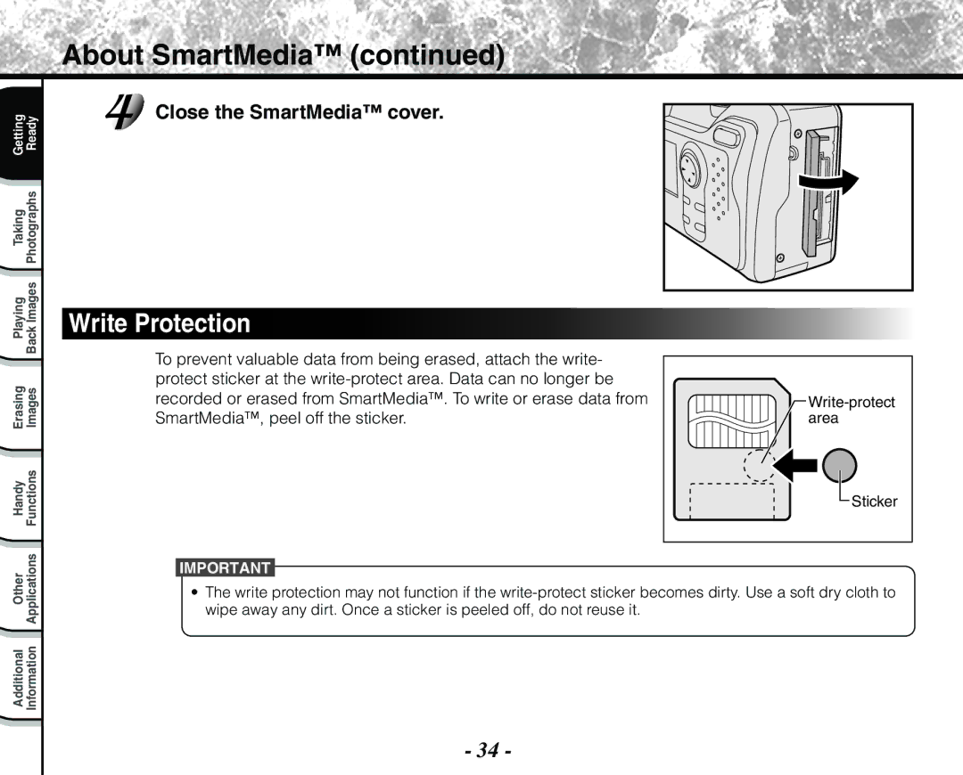 Toshiba PDR-M71 instruction manual Write Protection 