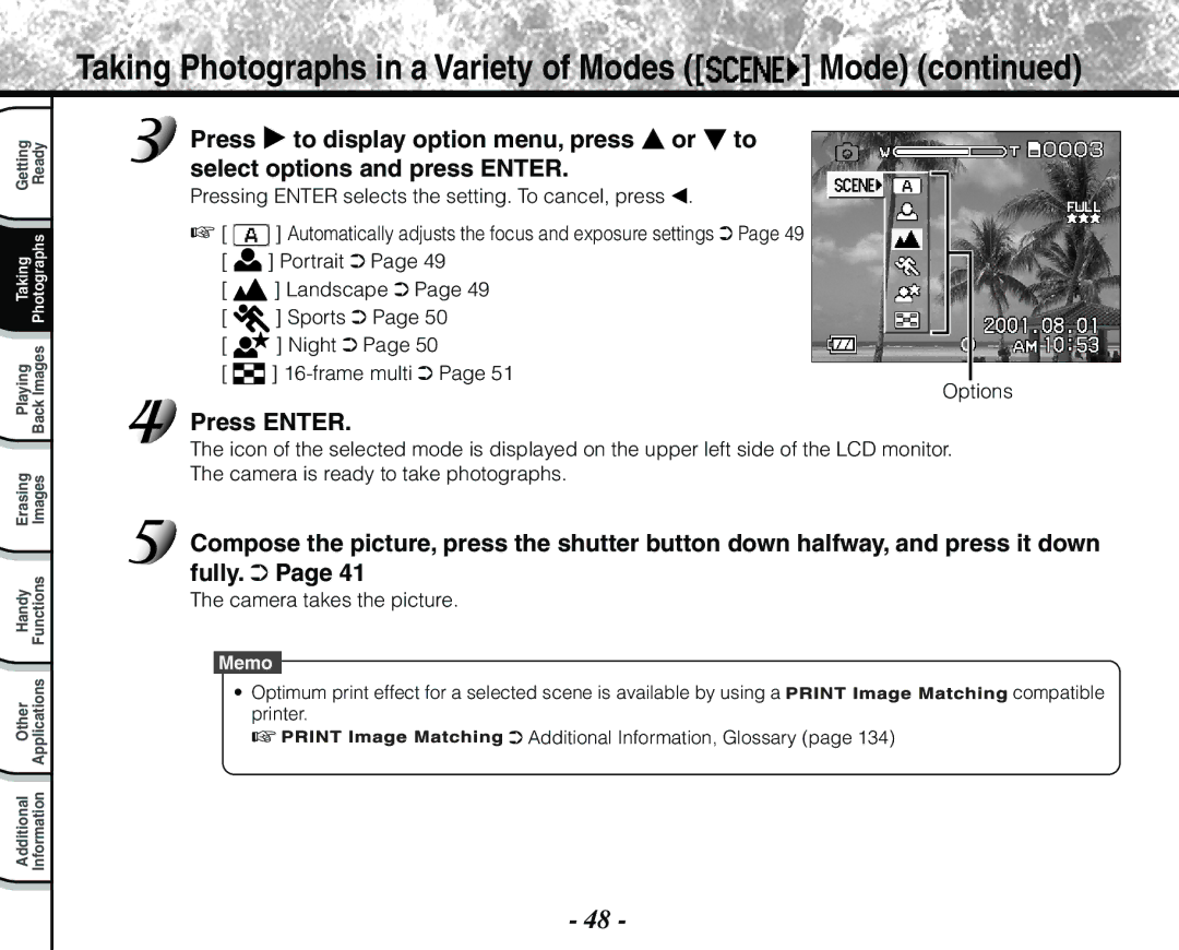 Toshiba PDR-M71 instruction manual Taking Photographs in a Variety of Modes Mode 