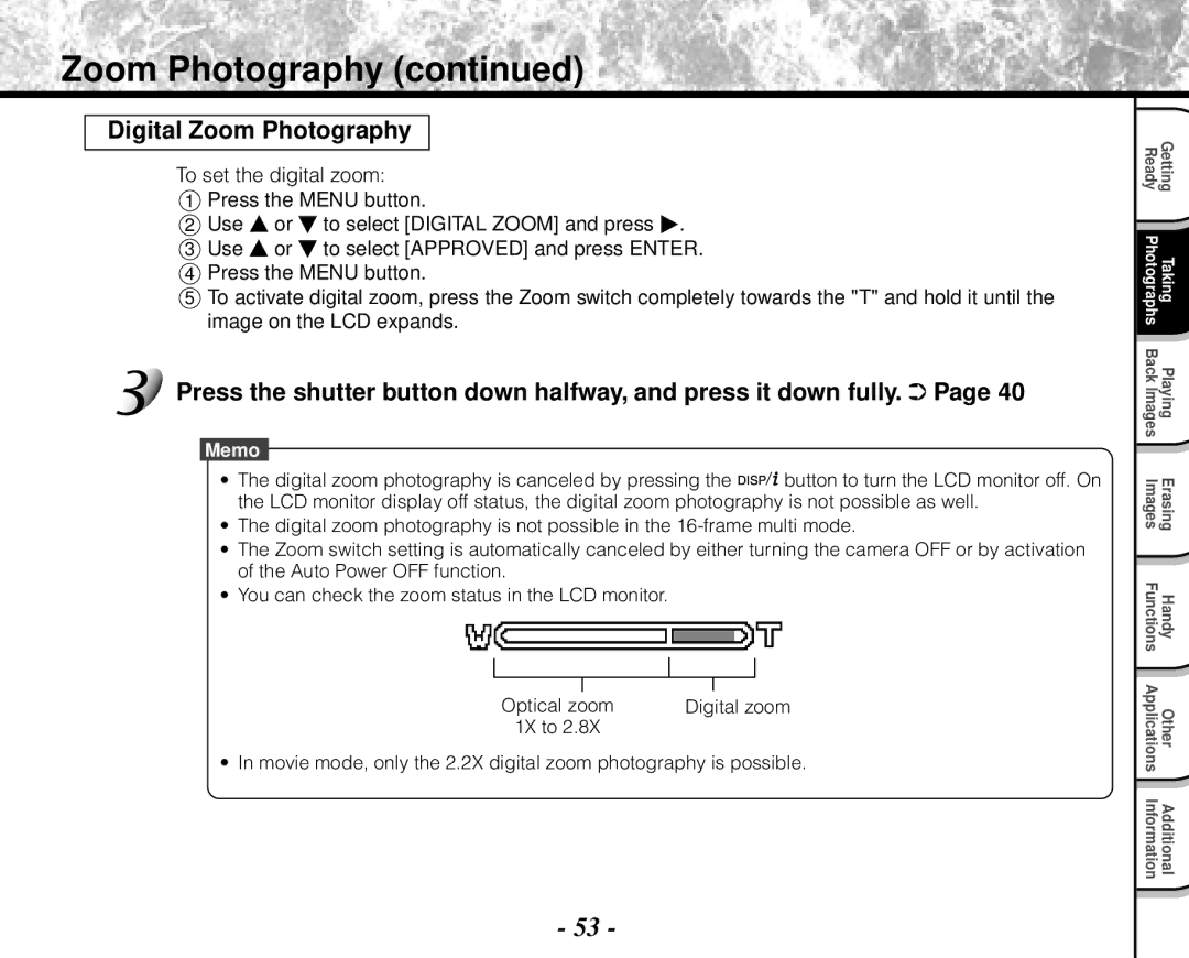 Toshiba PDR-M71 instruction manual Digital Zoom Photography 