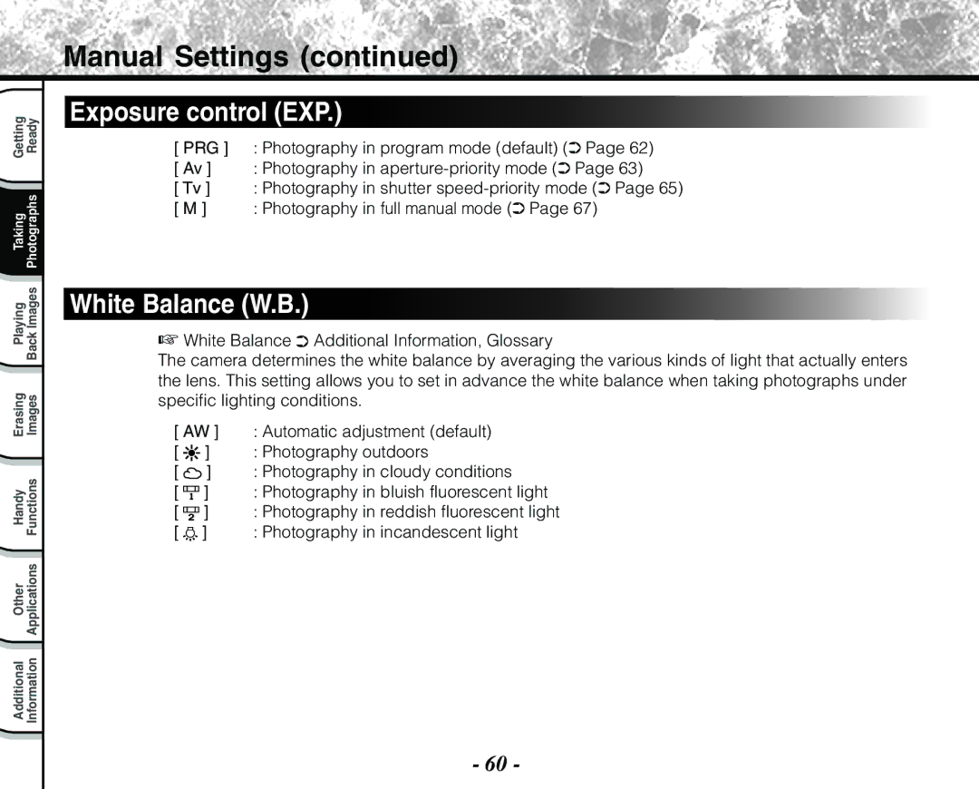 Toshiba PDR-M71 instruction manual Exposure control EXP, White Balance W.B 