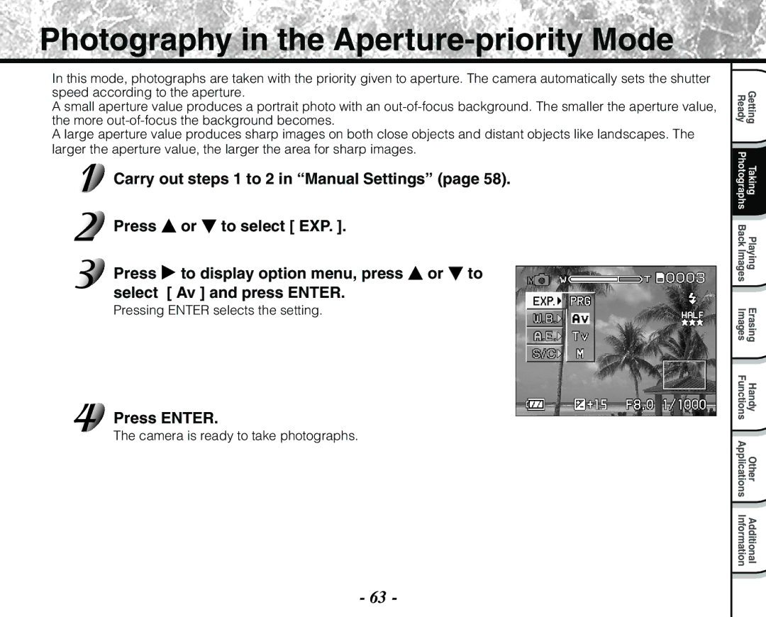 Toshiba PDR-M71 instruction manual Photography in the Aperture-priority Mode 