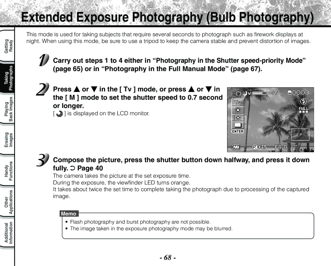 Toshiba PDR-M71 instruction manual Extended Exposure Photography Bulb Photography 