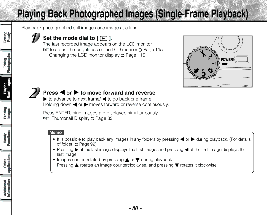 Toshiba PDR-M71 Press or to move forward and reverse, Play back photographed still images one image at a time 