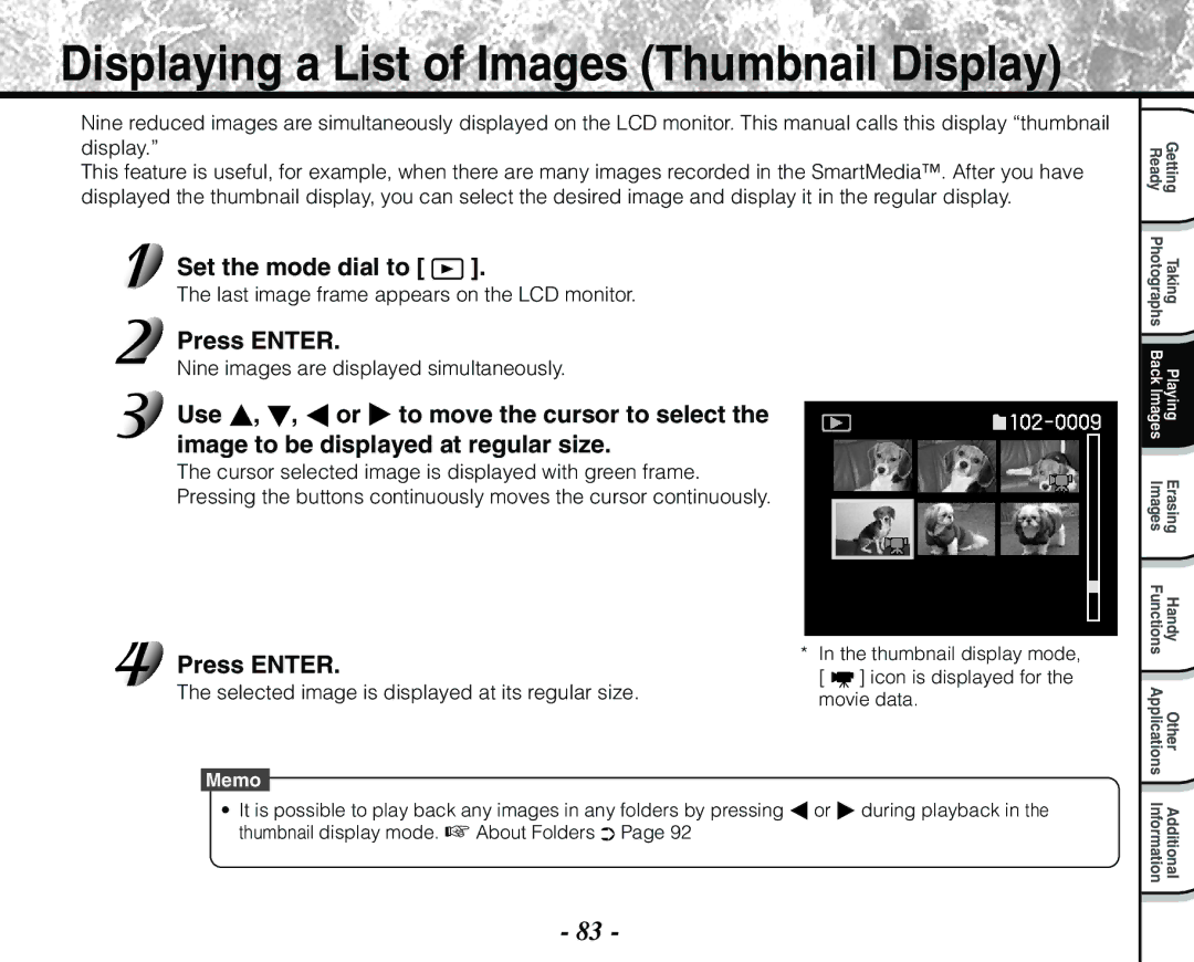 Toshiba PDR-M71 instruction manual Last image frame appears on the LCD monitor, Nine images are displayed simultaneously 