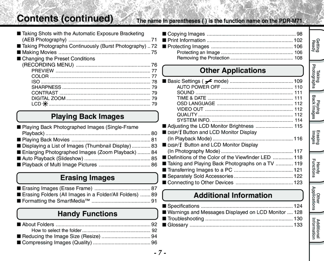 Toshiba PDR-M71 instruction manual Contents 