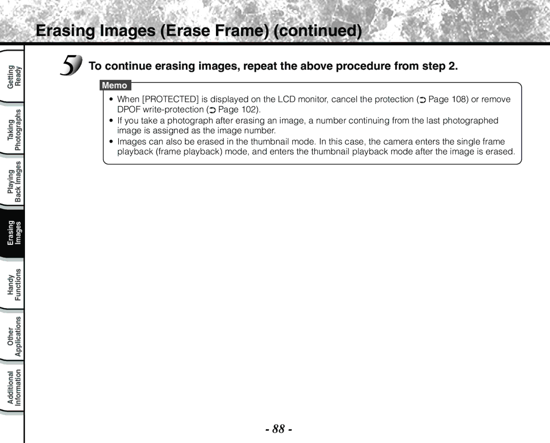 Toshiba PDR-M71 instruction manual Erasing Images Erase Frame 