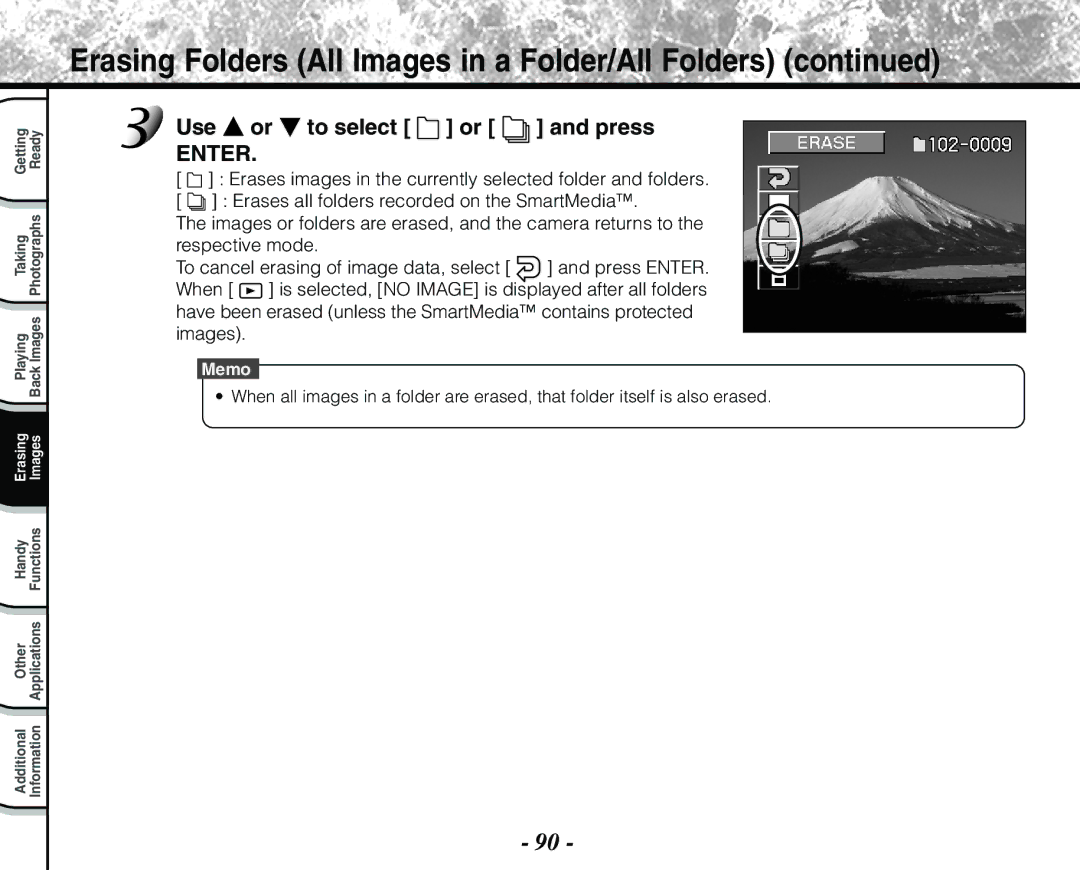 Toshiba PDR-M71 instruction manual Erasing Folders All Images in a Folder/All Folders, Use or to select or and press 