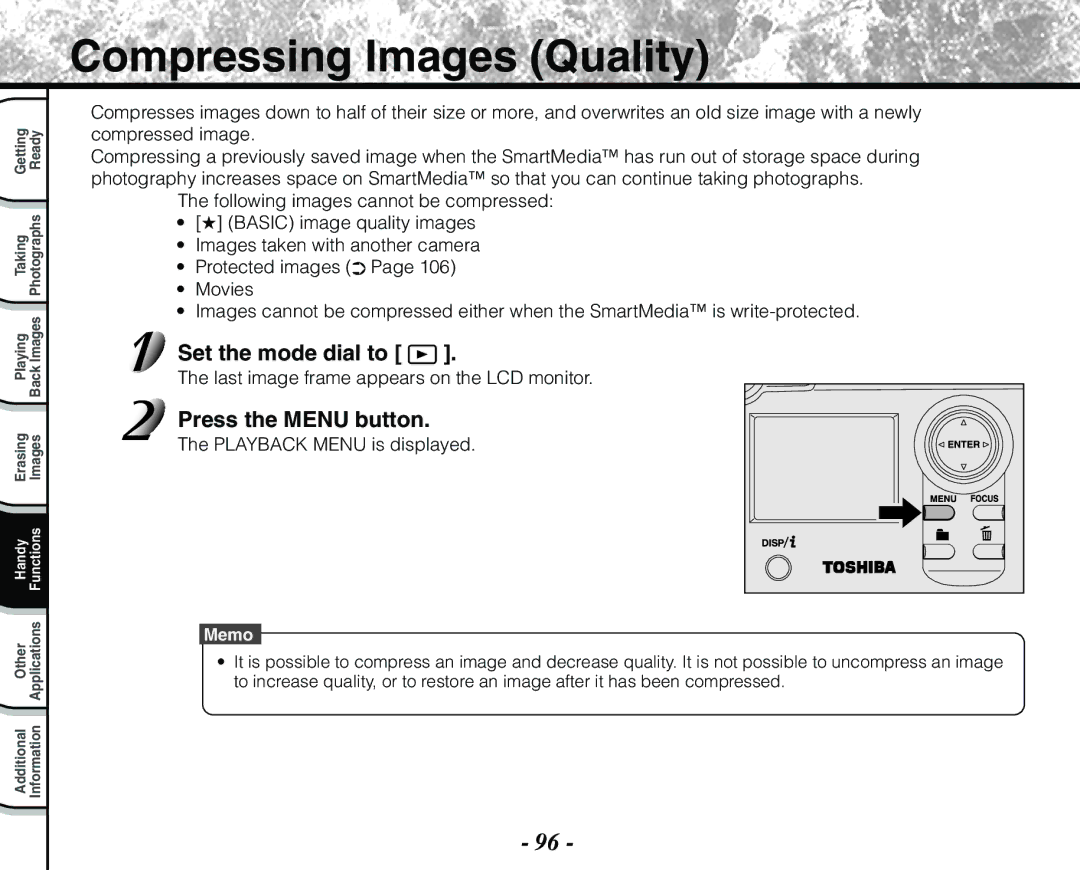 Toshiba PDR-M71 instruction manual Compressing Images Quality 