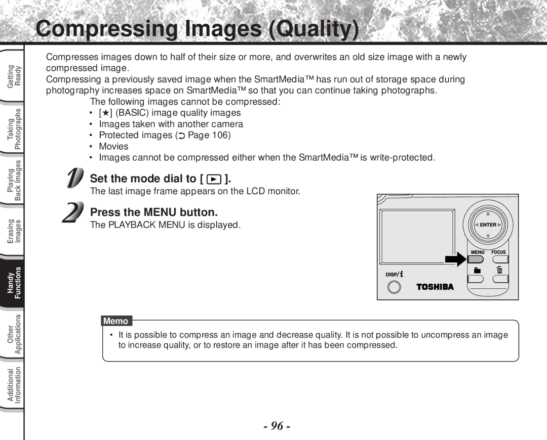 Toshiba PDR-M81 instruction manual Compressing Images Quality 