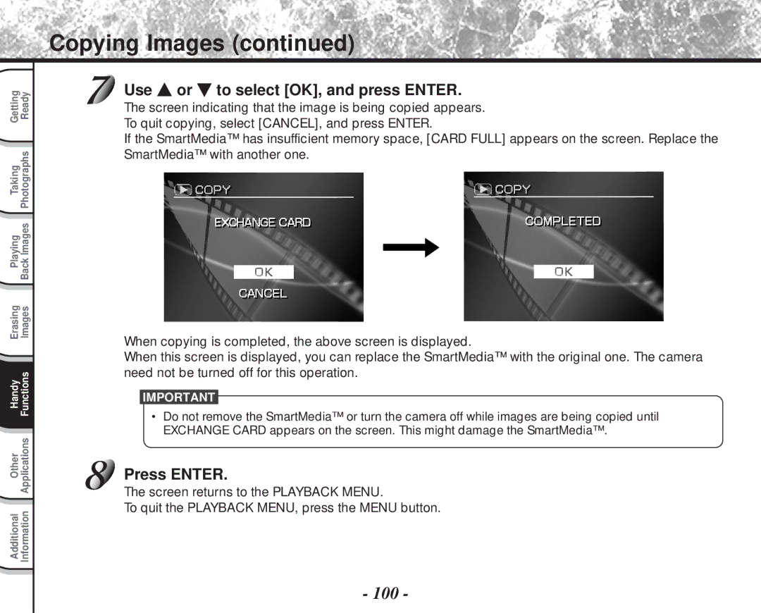 Toshiba PDR-M81 instruction manual 100, Use or to select OK, and press Enter 