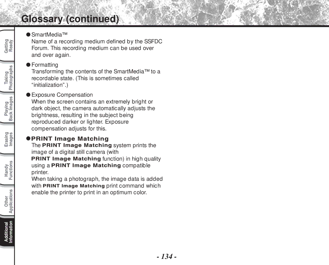 Toshiba PDR-M81 instruction manual Glossary, 134 