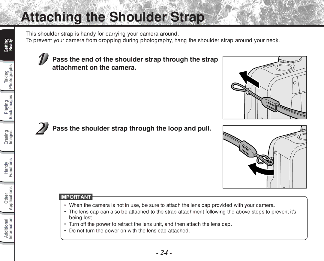 Toshiba PDR-M81 instruction manual Attaching the Shoulder Strap 