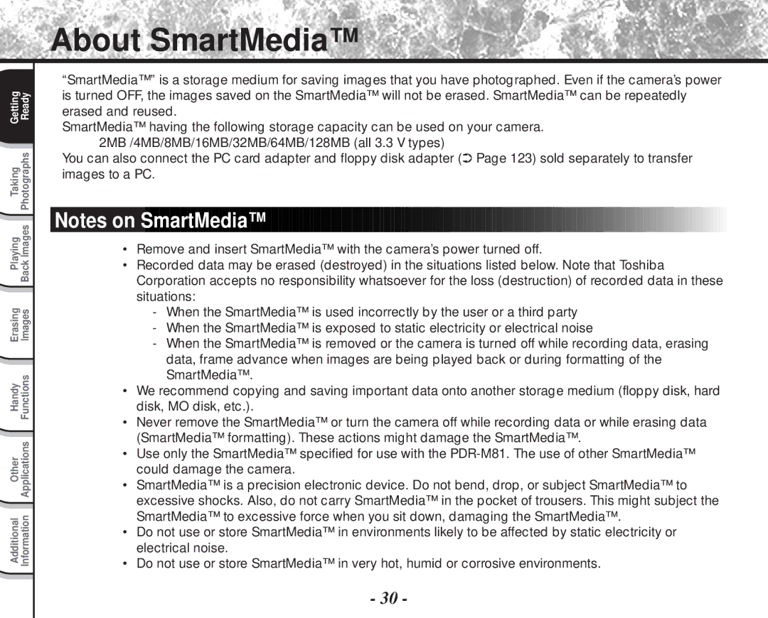 Toshiba PDR-M81 instruction manual About SmartMedia 