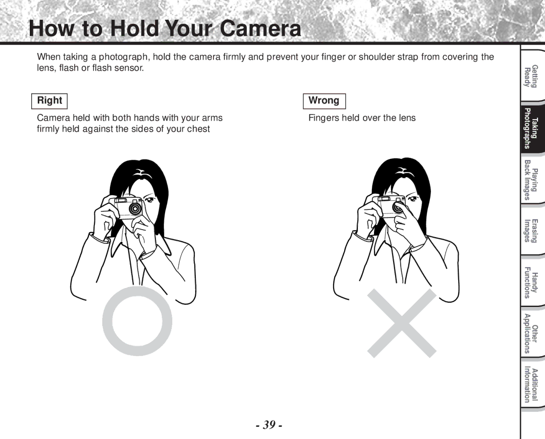 Toshiba PDR-M81 instruction manual How to Hold Your Camera, Camera held with both hands with your arms 