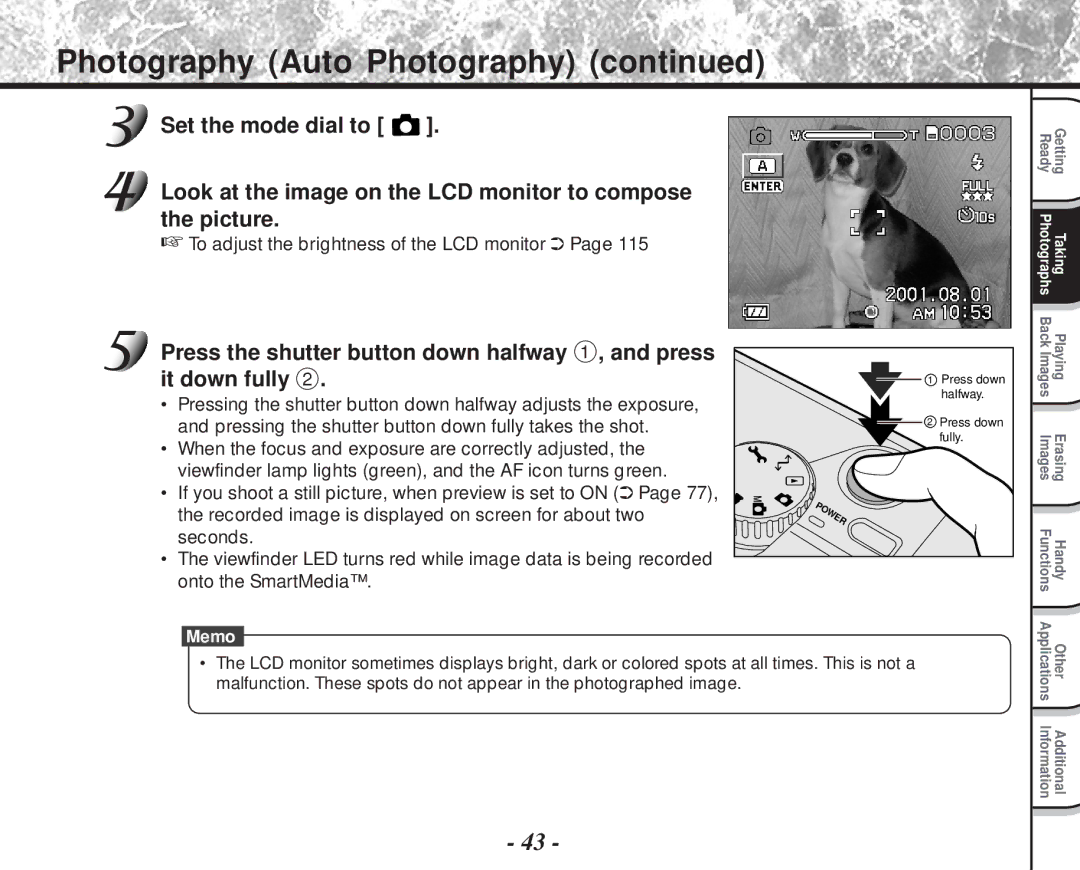 Toshiba PDR-M81 Look at the image on the LCD monitor to compose the picture, To adjust the brightness of the LCD monitor 