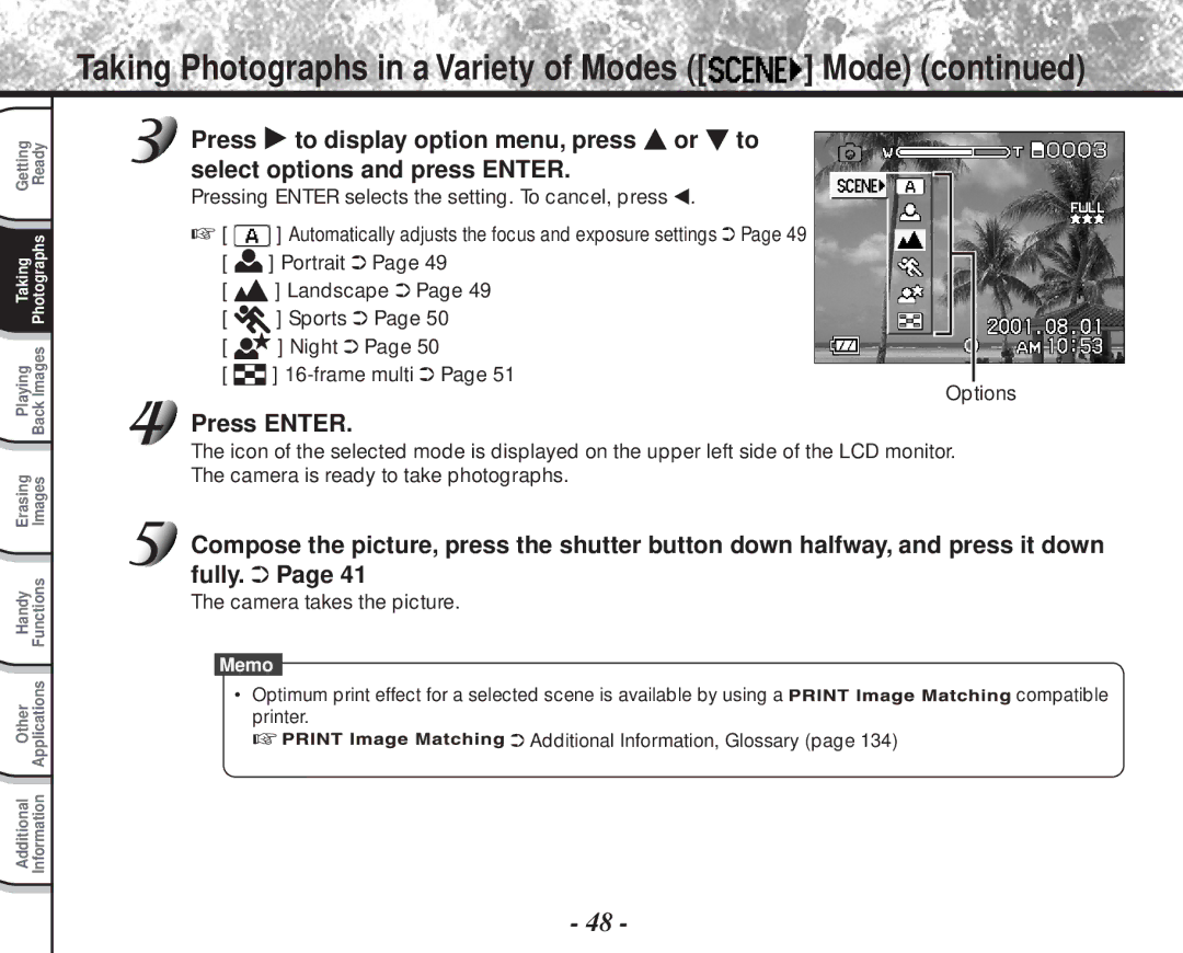 Toshiba PDR-M81 instruction manual Taking Photographs in a Variety of Modes Mode 