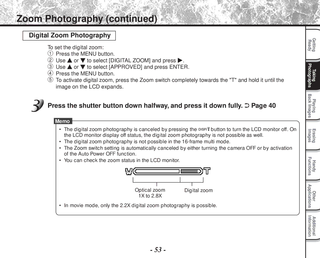 Toshiba PDR-M81 instruction manual Digital Zoom Photography 