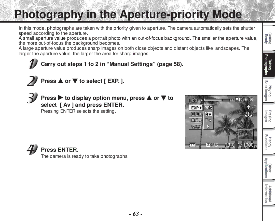 Toshiba PDR-M81 instruction manual Photography in the Aperture-priority Mode 