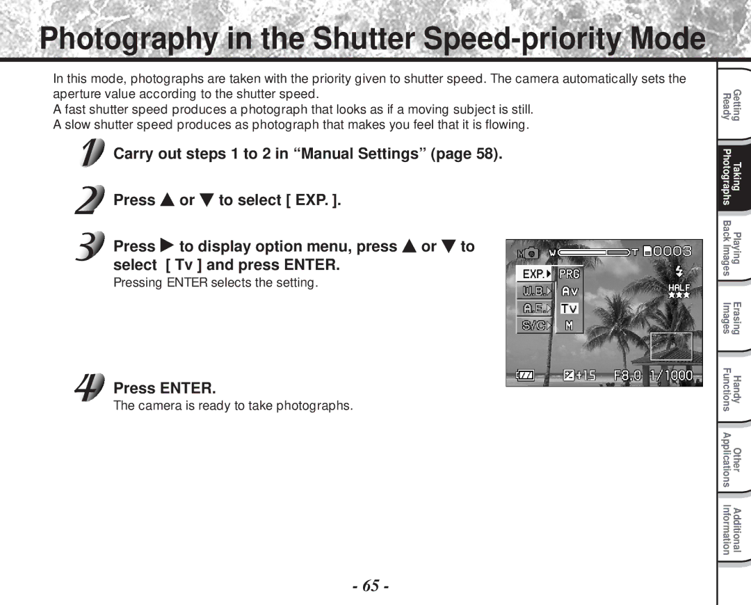 Toshiba PDR-M81 instruction manual Photography in the Shutter Speed-priority Mode 