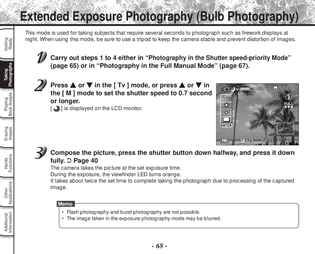 Toshiba PDR-M81 instruction manual Extended Exposure Photography Bulb Photography 