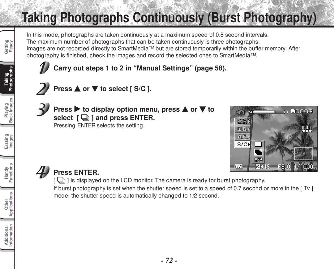 Toshiba PDR-M81 instruction manual Taking Photographs Continuously Burst Photography 