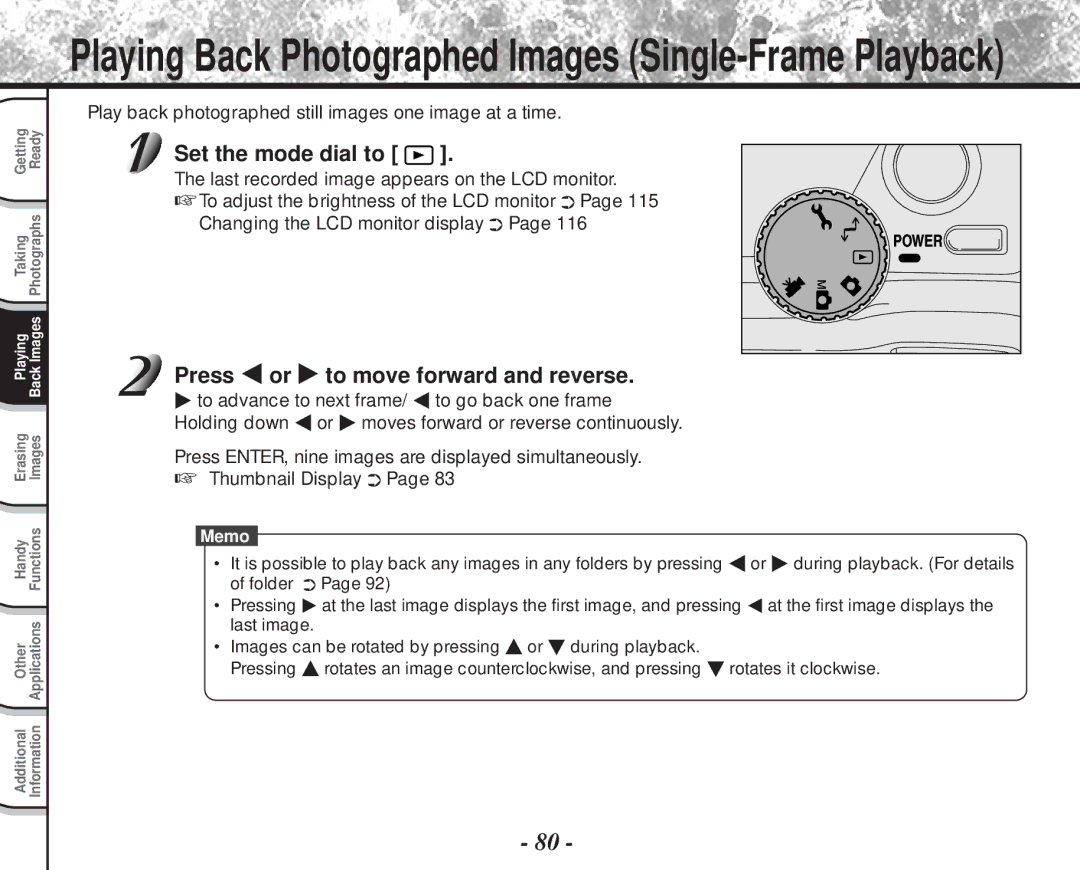 Toshiba PDR-M81 Press or to move forward and reverse, Play back photographed still images one image at a time 