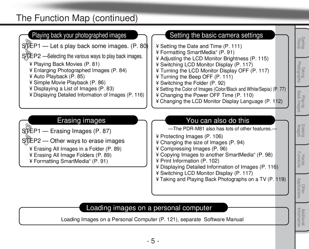 Toshiba PDR-M81 Erasing Images P Other ways to erase images, Turning the Beep OFF P Switching the Folder P 