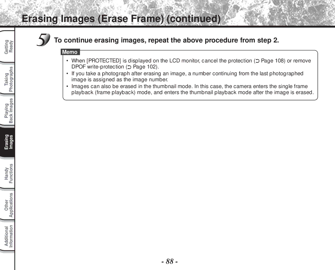 Toshiba PDR-M81 instruction manual Erasing Images Erase Frame 