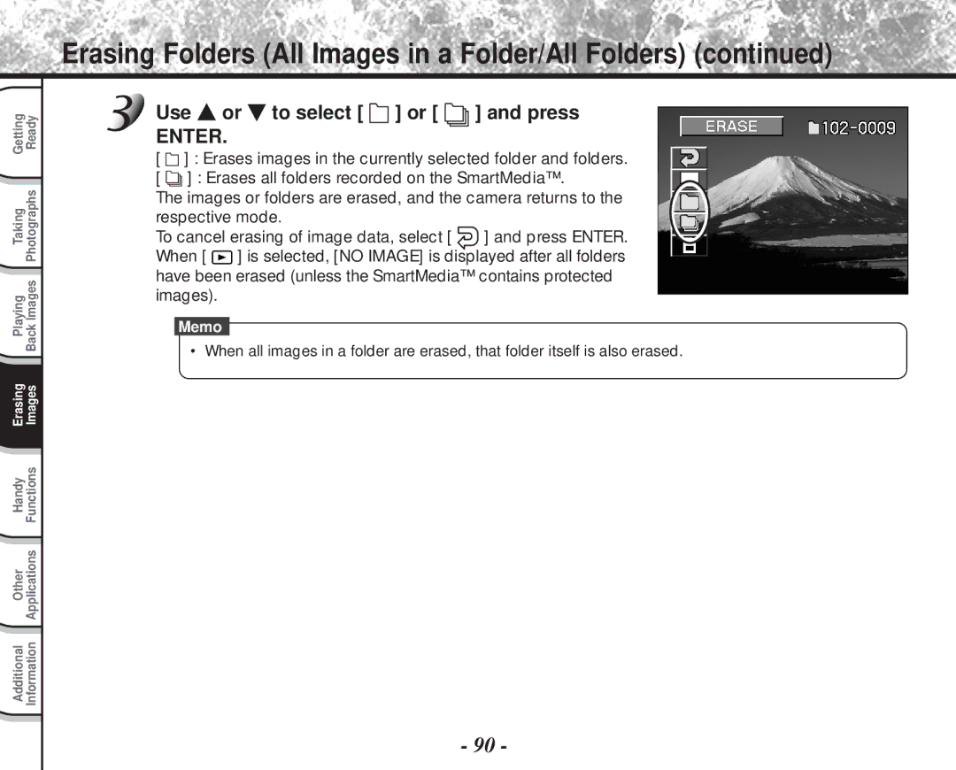 Toshiba PDR-M81 instruction manual Erasing Folders All Images in a Folder/All Folders, Use or to select or and press 