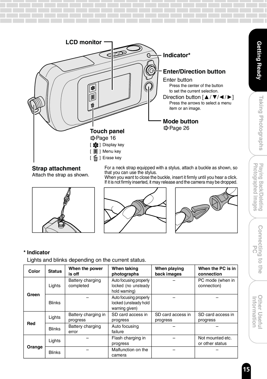 Toshiba PDR-T20 instruction manual Indicator Enter/Direction button 