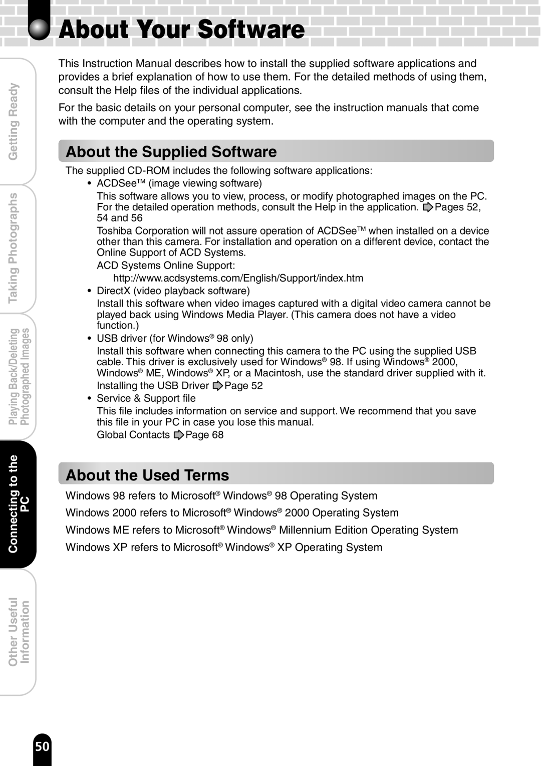 Toshiba PDR-T20 instruction manual About the Supplied Software, About the Used Terms, Connectingtothe 