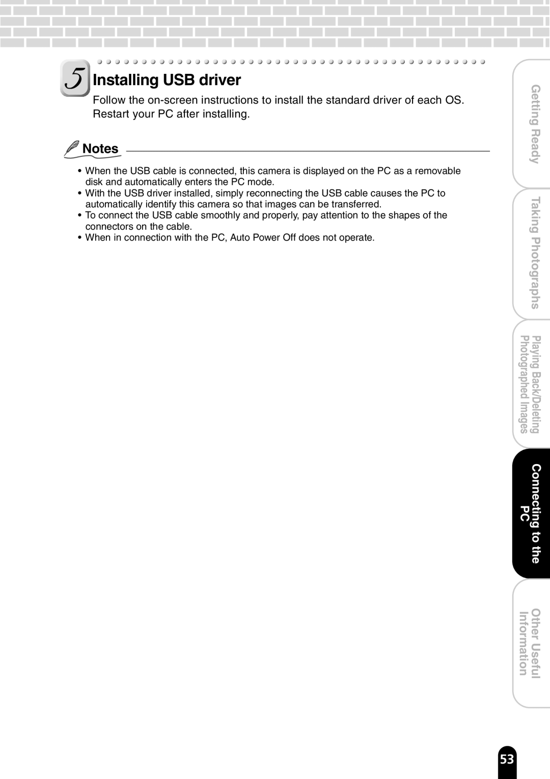 Toshiba PDR-T20 instruction manual Installing USB driver 