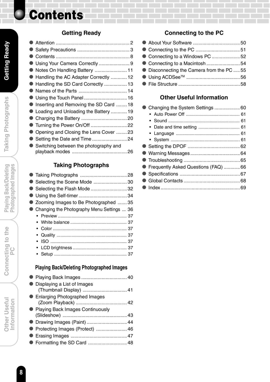 Toshiba PDR-T20 instruction manual Contents 