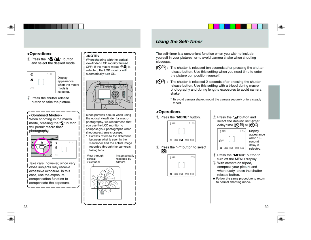 Toshiba pmn user manual Using the Self-Timer, Press the button and select the desired mode, Combined Modes 