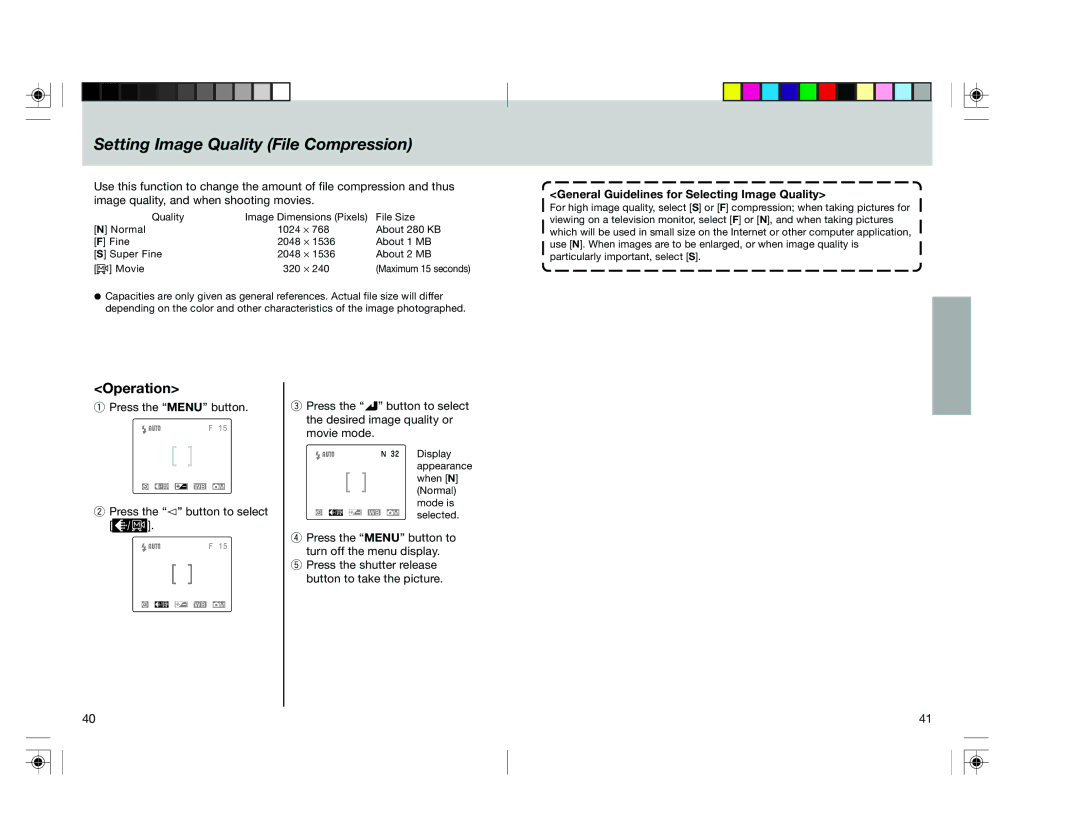 Toshiba pmn user manual Setting Image Quality File Compression, General Guidelines for Selecting Image Quality 