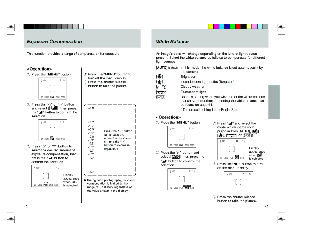 Toshiba pmn user manual Exposure Compensation, White Balance 