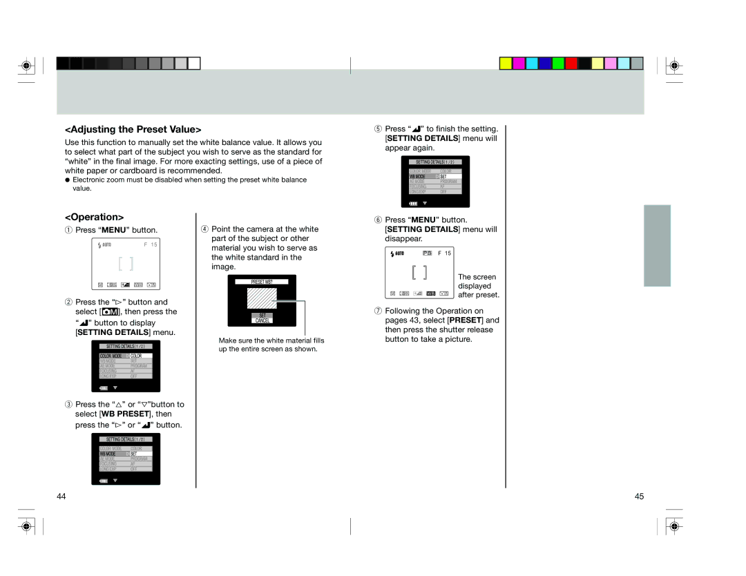 Toshiba pmn user manual Adjusting the Preset Value, Setting Details menu will disappear 