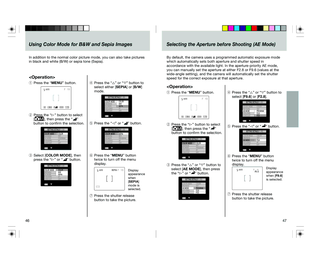 Toshiba pmn user manual Using Color Mode for B&W and Sepia Images 