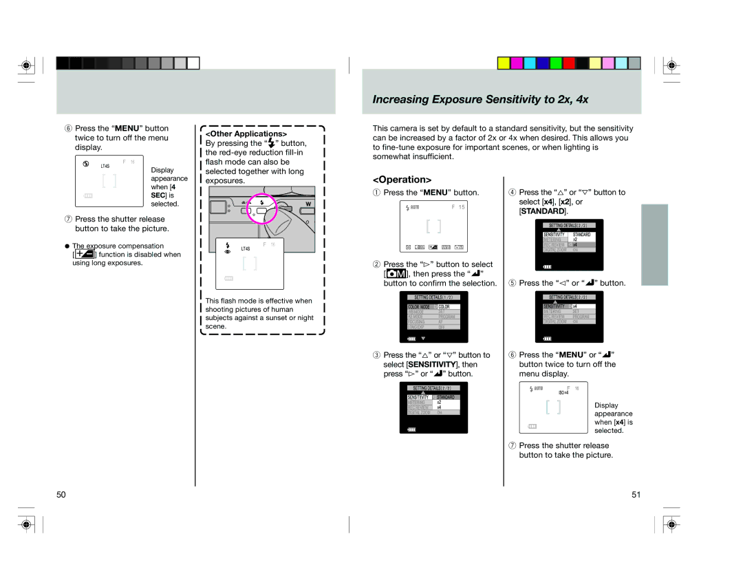 Toshiba pmn user manual Increasing Exposure Sensitivity to 2x, Other Applications, Selected together with long exposures 