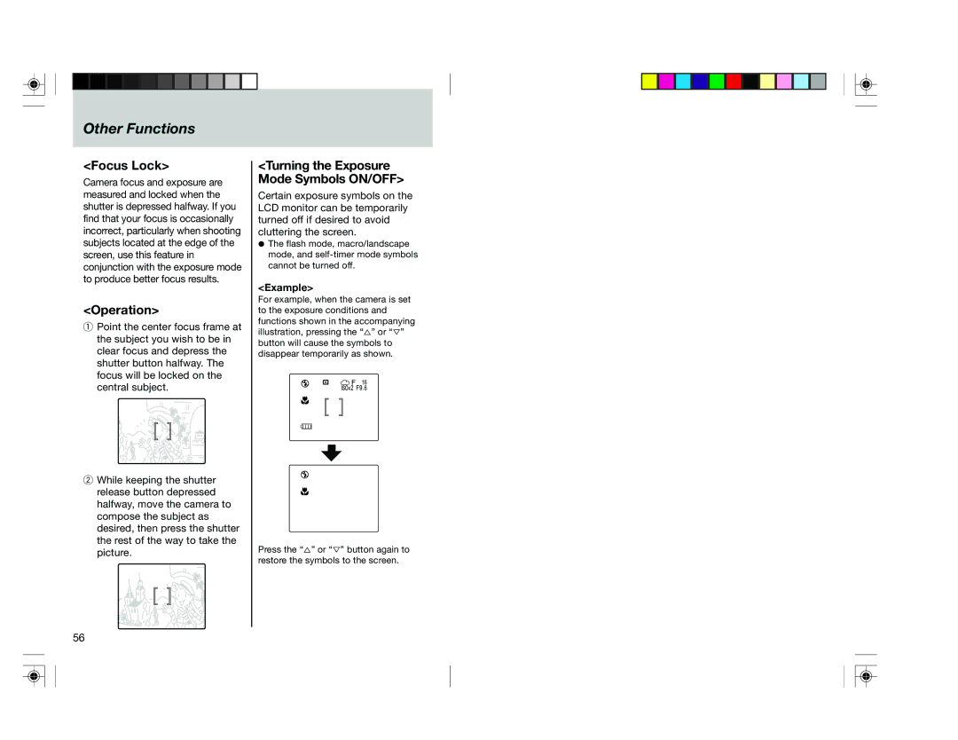 Toshiba pmn user manual Other Functions, Focus Lock, Example 