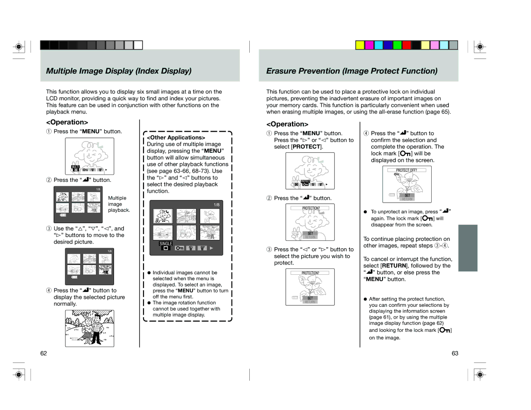 Toshiba pmn user manual Multiple Image Display Index Display, Erasure Prevention Image Protect Function 